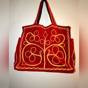 Vintage 60s 70s velvet orange and gold bag purse hippie boho festival